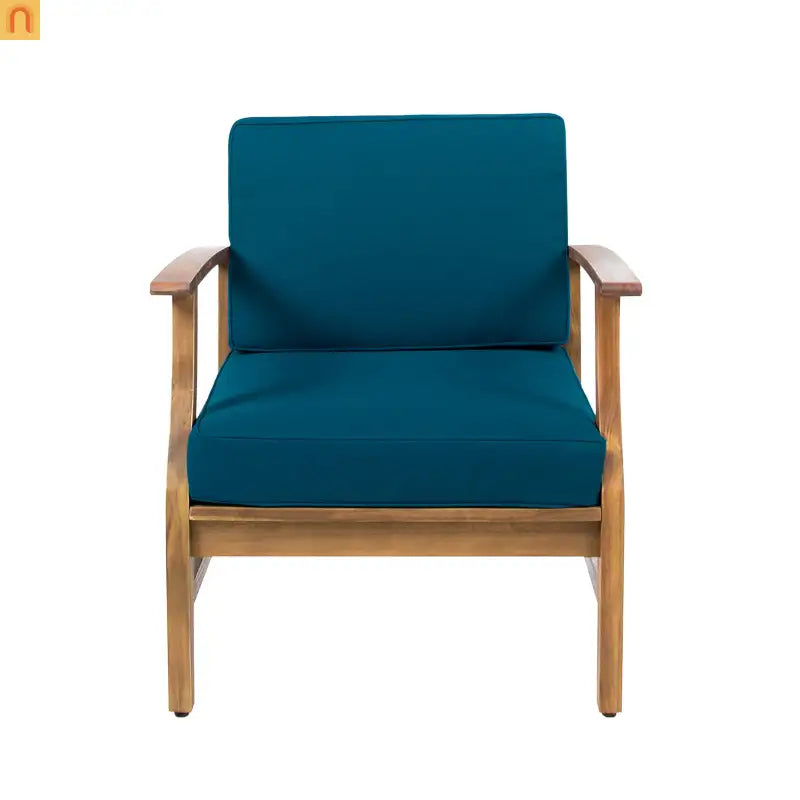 Outdoor Chair Club Acacia Wood Slat Blue Cushion 400 lb 28in