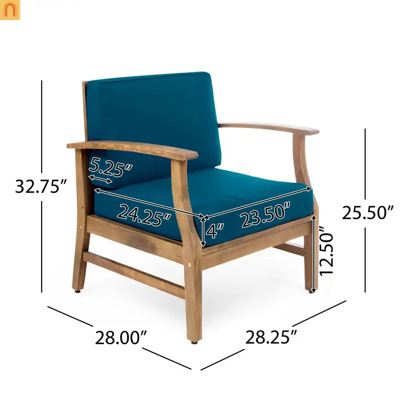 Outdoor Chair Club Acacia Wood Slat Blue Cushion 400 lb 28in