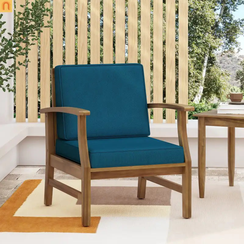 Outdoor Chair Club Acacia Wood Slat Blue Cushion 400 lb 28in