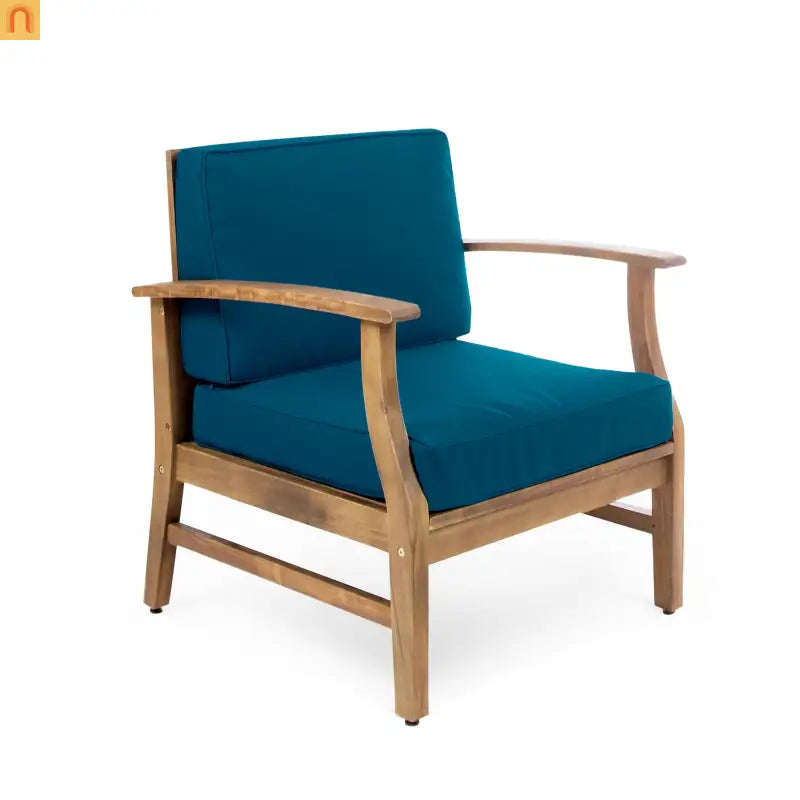 Outdoor Chair Club Acacia Wood Slat Blue Cushion 400 lb 28in