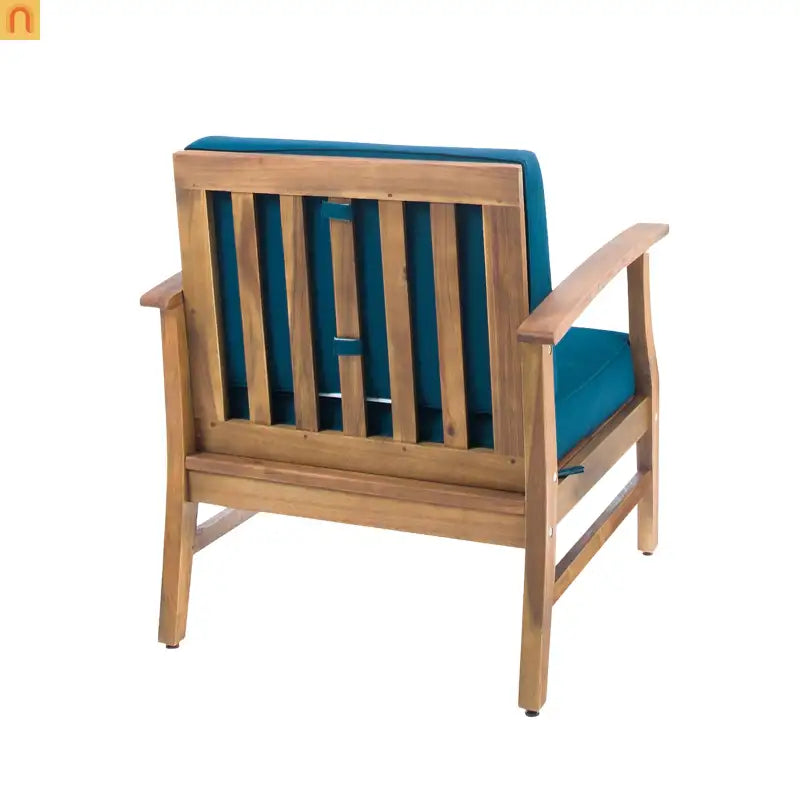 Outdoor Chair Club Acacia Wood Slat Blue Cushion 400 lb 28in