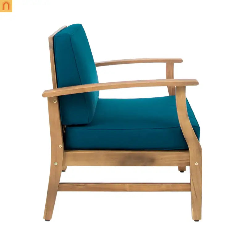 Outdoor Chair Club Acacia Wood Slat Blue Cushion 400 lb 28in