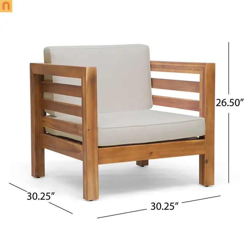 Outdoor Club Chair Acacia Wood Teak Beige Cushion 400 lb Cap
