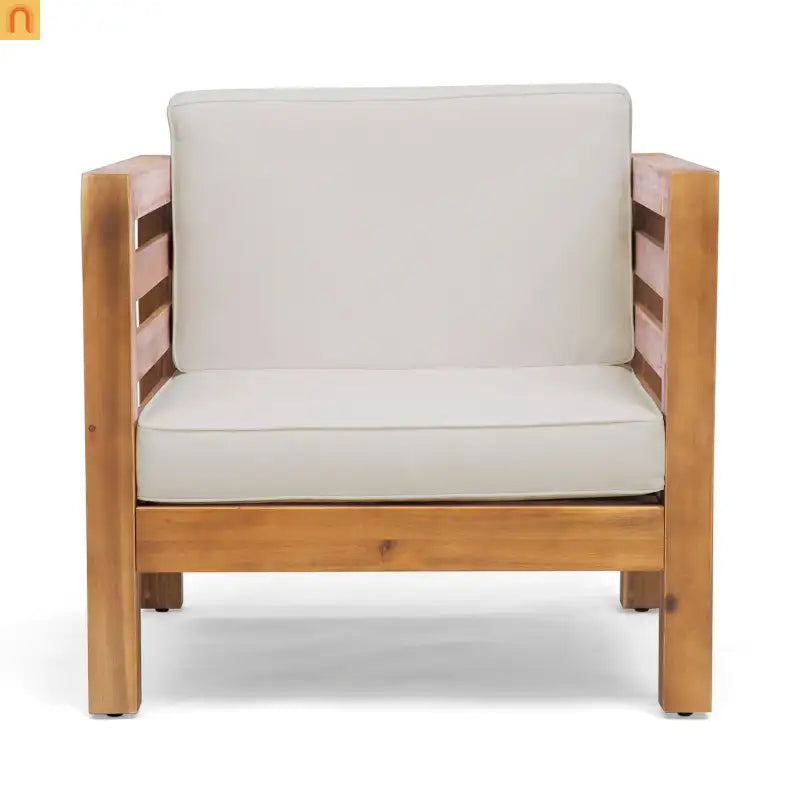 Outdoor Club Chair Acacia Wood Teak Beige Cushion 400 lb Cap