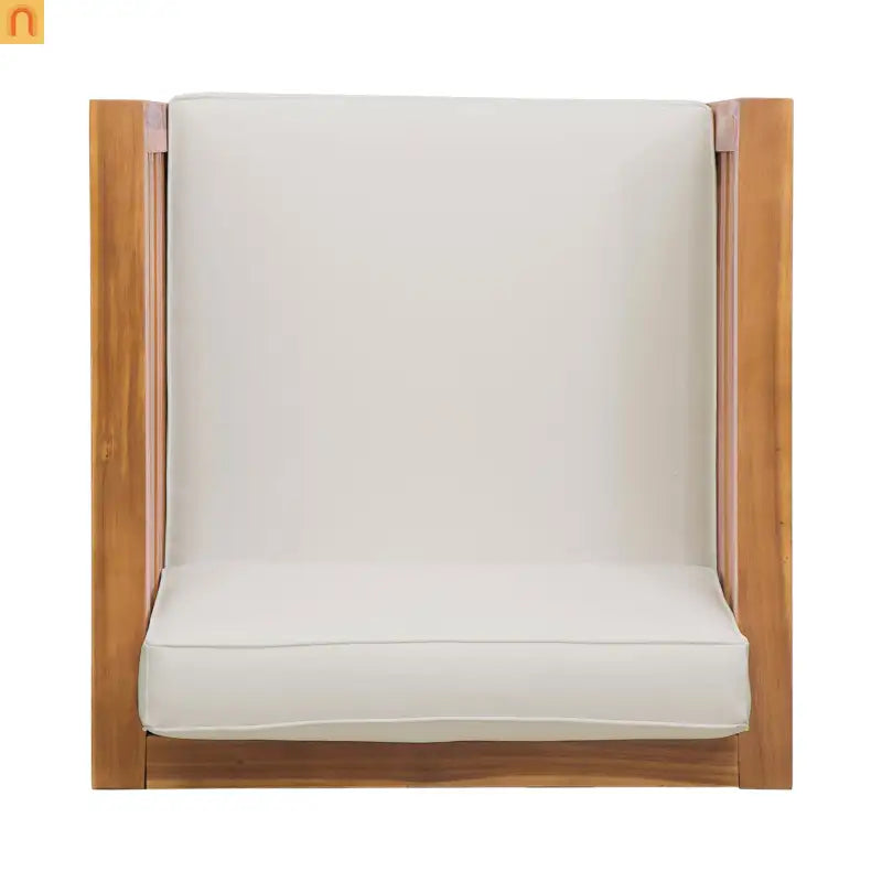 Outdoor Club Chair Acacia Wood Teak Beige Cushion 400 lb Cap