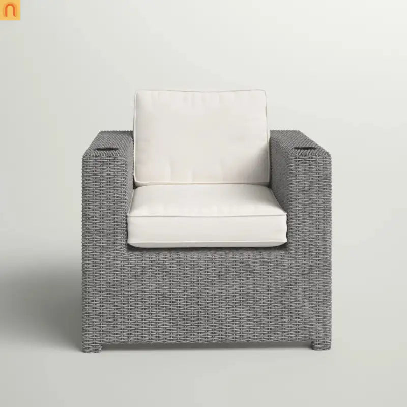 Outdoor Club Chair HDPE Wicker Gray Olefin Cushion 300 lb No Assembly