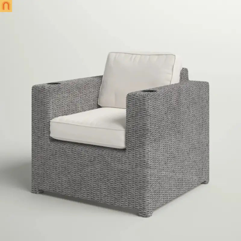 Outdoor Club Chair HDPE Wicker Gray Olefin Cushion 300 lb No Assembly