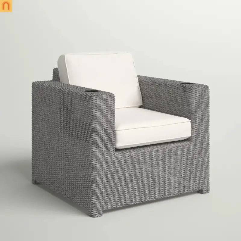 Outdoor Club Chair HDPE Wicker Gray Olefin Cushion 300 lb No Assembly