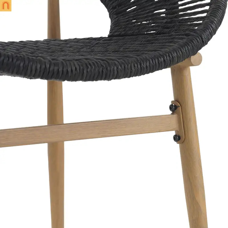 Outdoor Dining Chair PE Rattan Wicker Dark Gray Teak Legs Set of 2