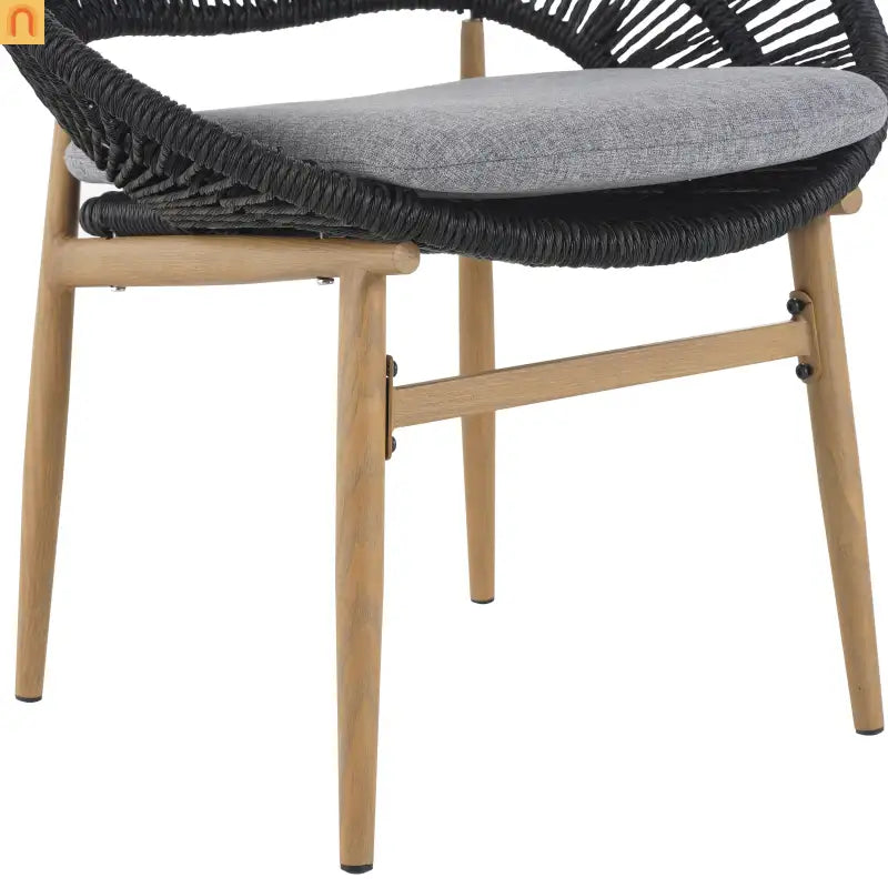 Outdoor Dining Chair PE Rattan Wicker Dark Gray Teak Legs Set of 2