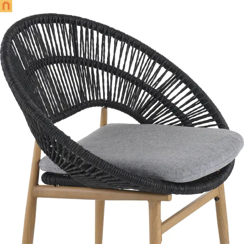 Outdoor Dining Chair PE Rattan Wicker Dark Gray Teak Legs Set of 2