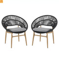 Outdoor Dining Chair PE Rattan Wicker Dark Gray Teak Legs Set of 2
