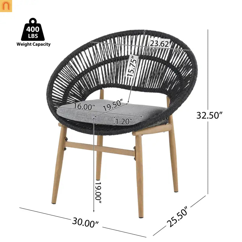 Outdoor Dining Chair PE Rattan Wicker Dark Gray Teak Legs Set of 2