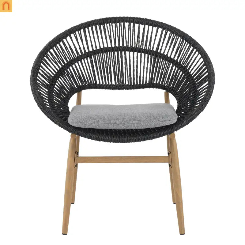 Outdoor Dining Chair PE Rattan Wicker Dark Gray Teak Legs Set of 2