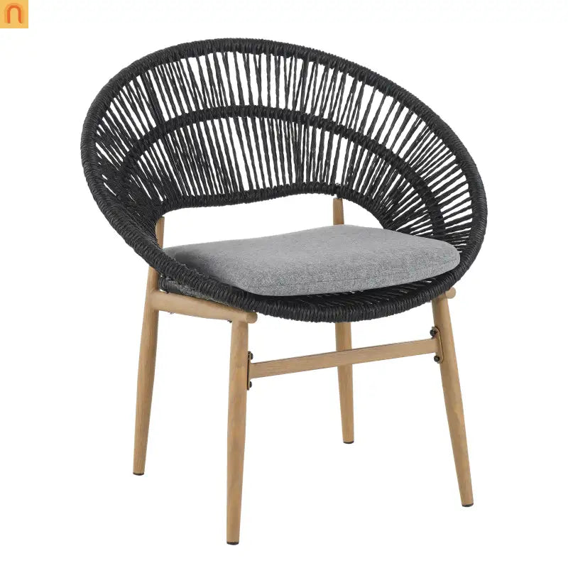 Outdoor Dining Chair PE Rattan Wicker Dark Gray Teak Legs Set of 2