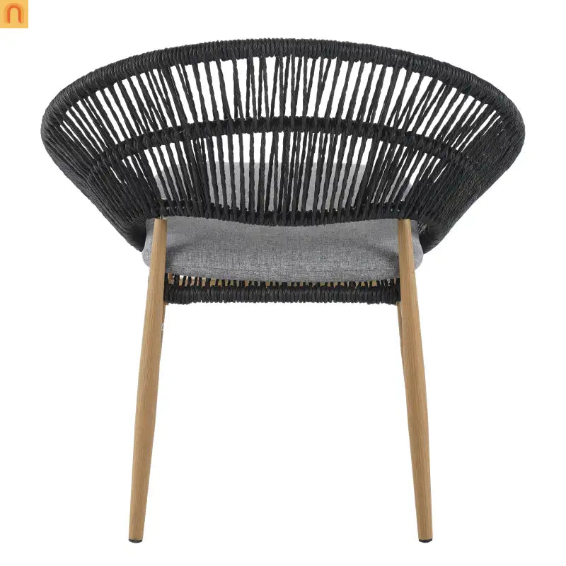 Outdoor Dining Chair PE Rattan Wicker Dark Gray Teak Legs Set of 2