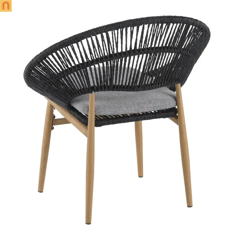 Outdoor Dining Chair PE Rattan Wicker Dark Gray Teak Legs Set of 2