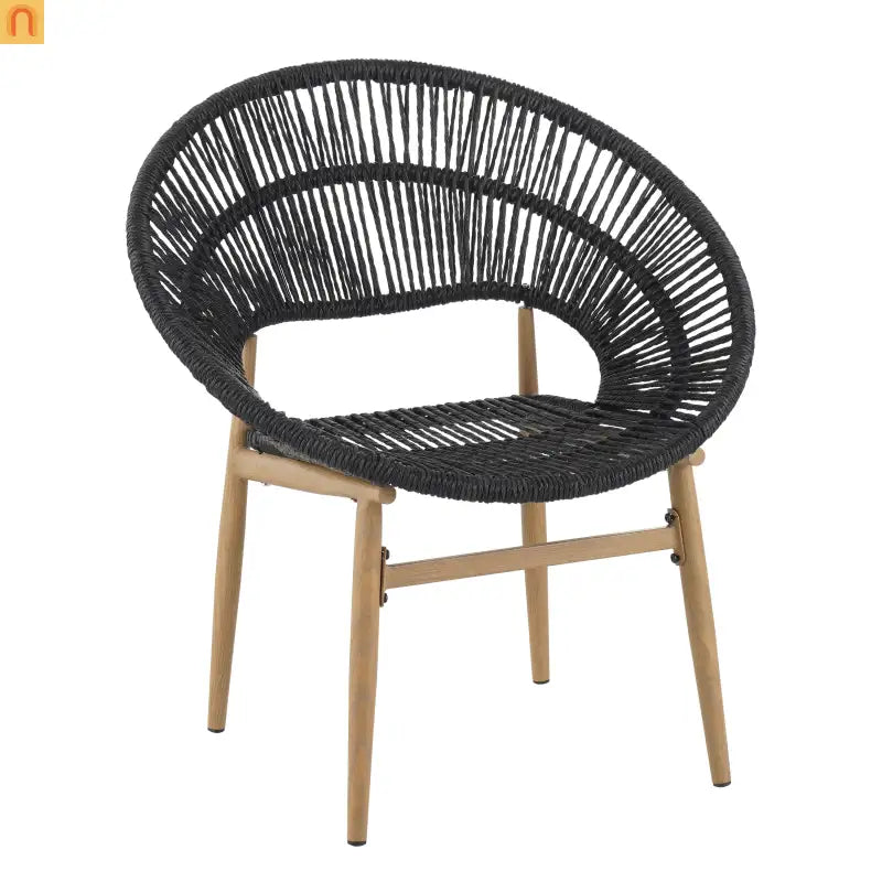 Outdoor Dining Chair PE Rattan Wicker Dark Gray Teak Legs Set of 2