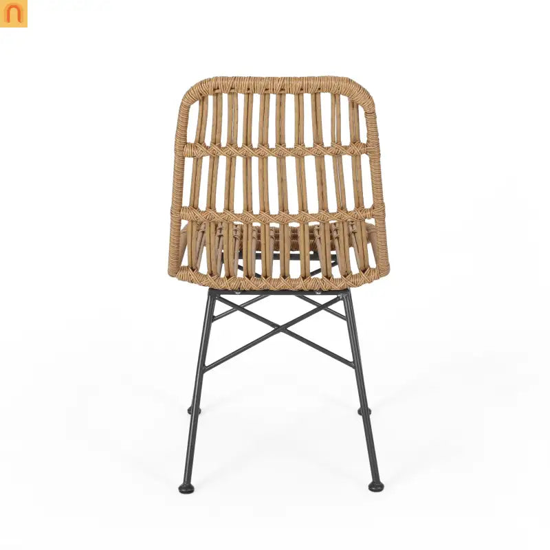 Outdoor Dining Chair Rattan Light Brown Angled Metal Frame 35in