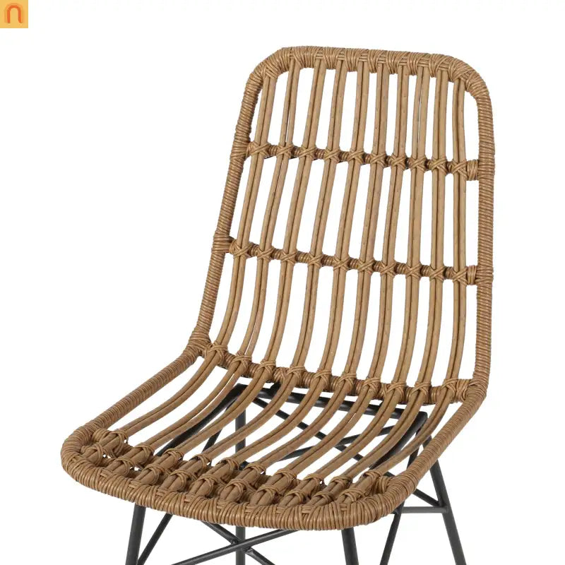 Outdoor Dining Chair Rattan Light Brown Angled Metal Frame 35in