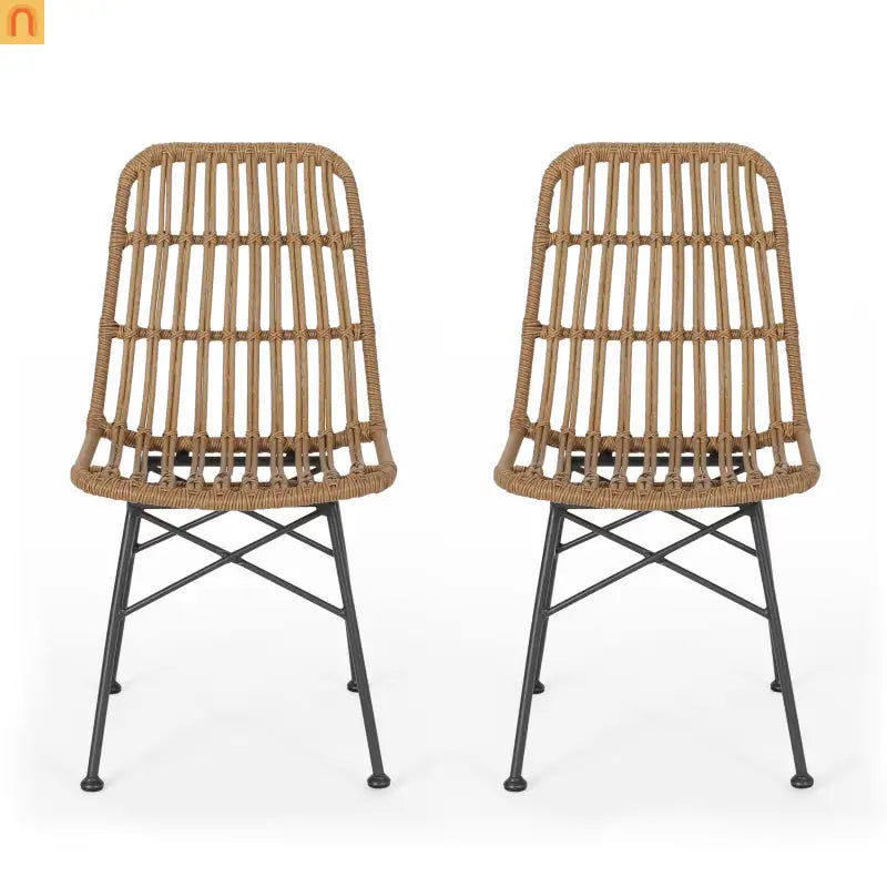 Outdoor Dining Chair Rattan Light Brown Angled Metal Frame 35in