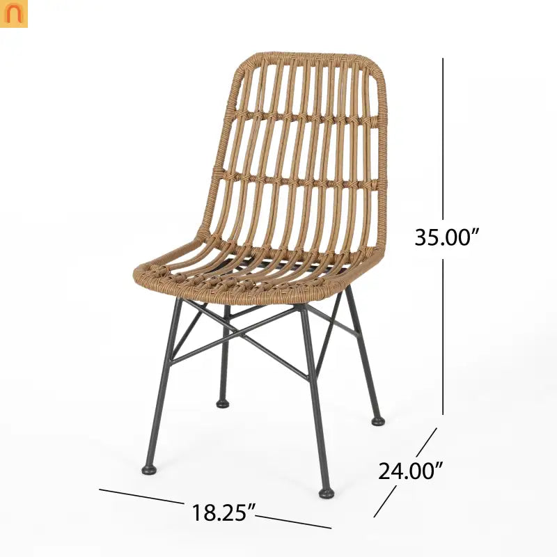 Outdoor Dining Chair Rattan Light Brown Angled Metal Frame 35in