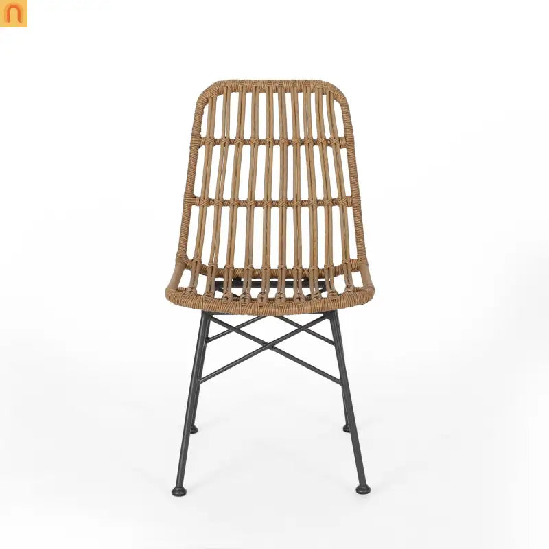 Outdoor Dining Chair Rattan Light Brown Angled Metal Frame 35in
