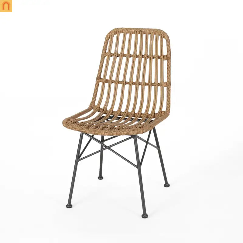 Outdoor Dining Chair Rattan Light Brown Angled Metal Frame 35in