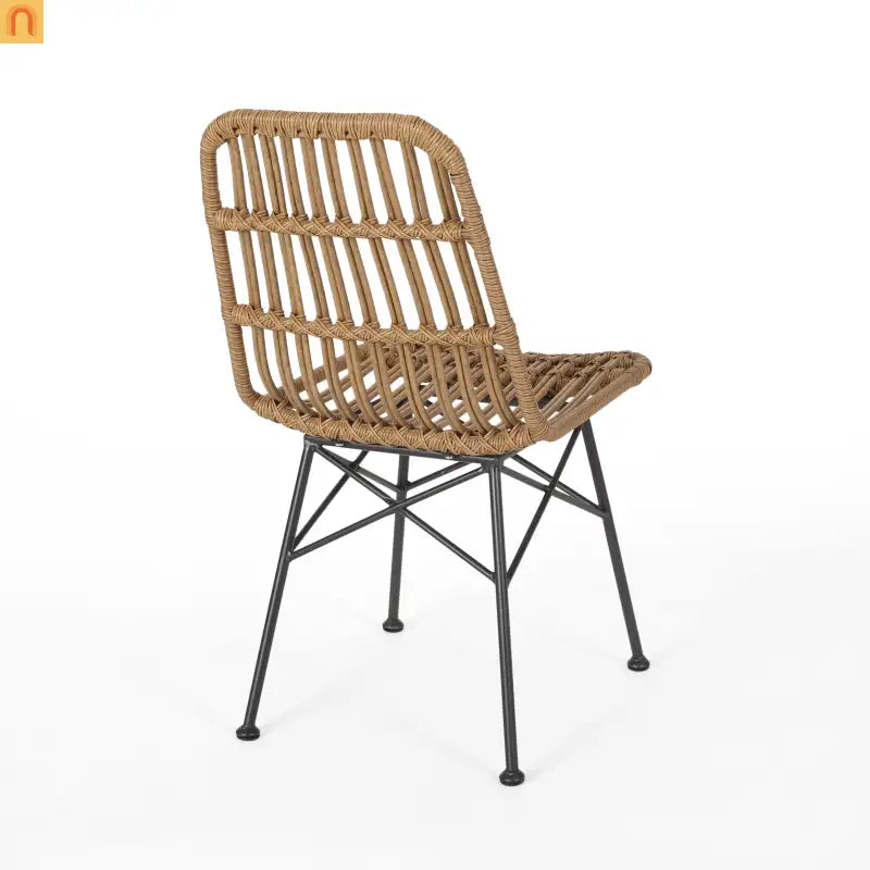 Outdoor Dining Chair Rattan Light Brown Angled Metal Frame 35in