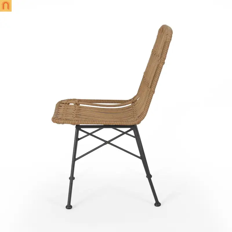 Outdoor Dining Chair Rattan Light Brown Angled Metal Frame 35in