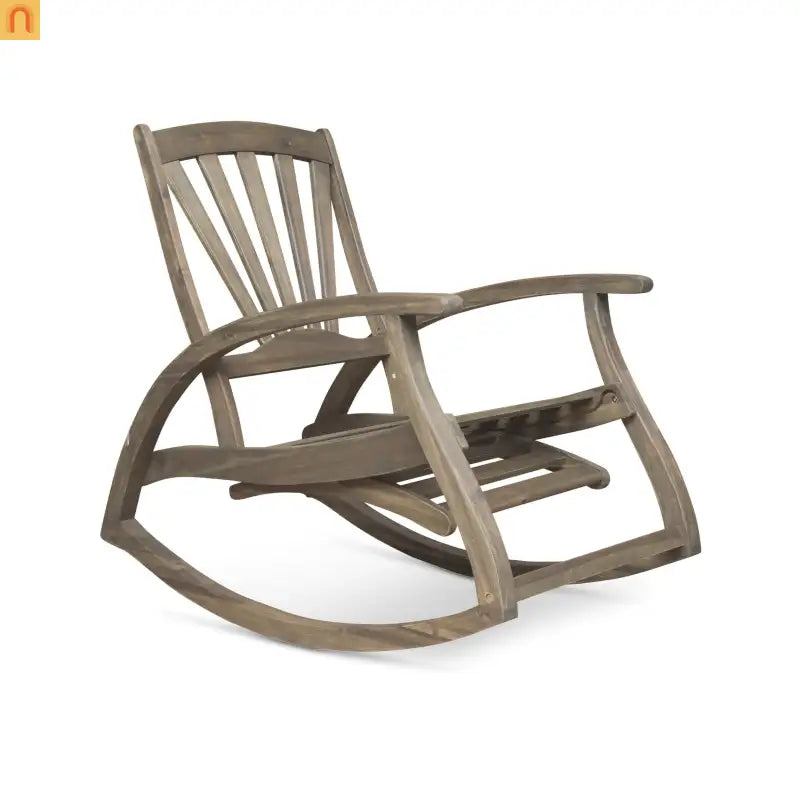 Outdoor Rocking Recliner Acacia Wood Gray Retractable Footrest 400 lb