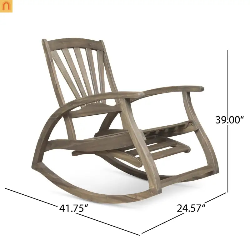Outdoor Rocking Recliner Acacia Wood Gray Retractable Footrest 400 lb