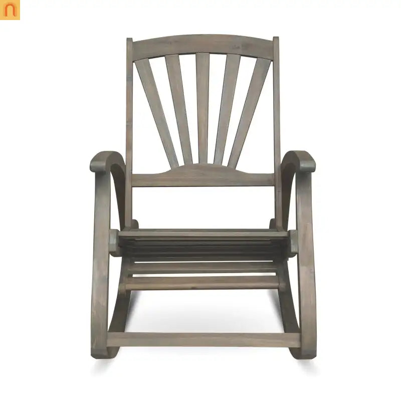 Outdoor Rocking Recliner Acacia Wood Gray Retractable Footrest 400 lb