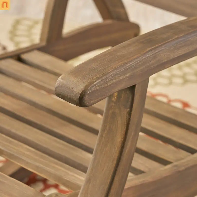 Outdoor Rocking Recliner Acacia Wood Gray Retractable Footrest 400 lb