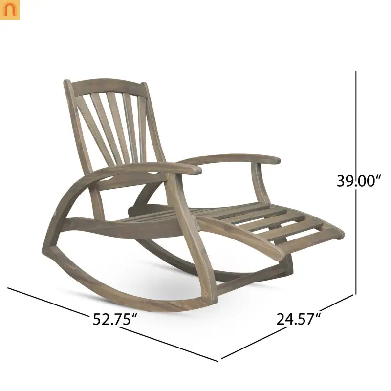 Outdoor Rocking Recliner Acacia Wood Gray Retractable Footrest 400 lb