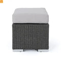 Outdoor Round Ottoman Stool PE Rattan Gray Weatherproof 16.25in