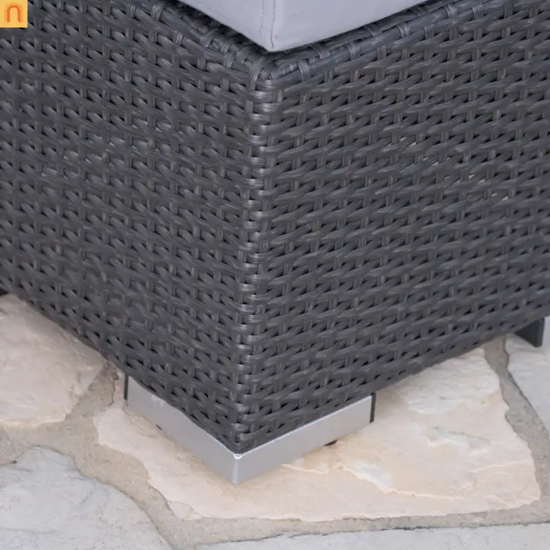 Outdoor Round Ottoman Stool PE Rattan Gray Weatherproof 16.25in