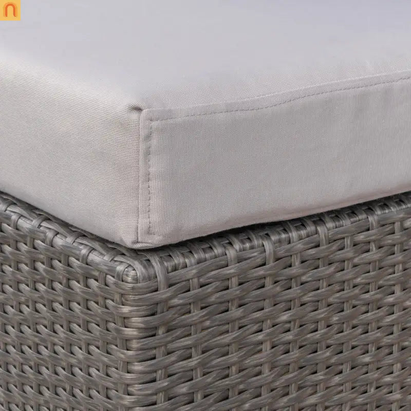 Outdoor Round Ottoman Stool PE Rattan Gray Weatherproof 16.25in
