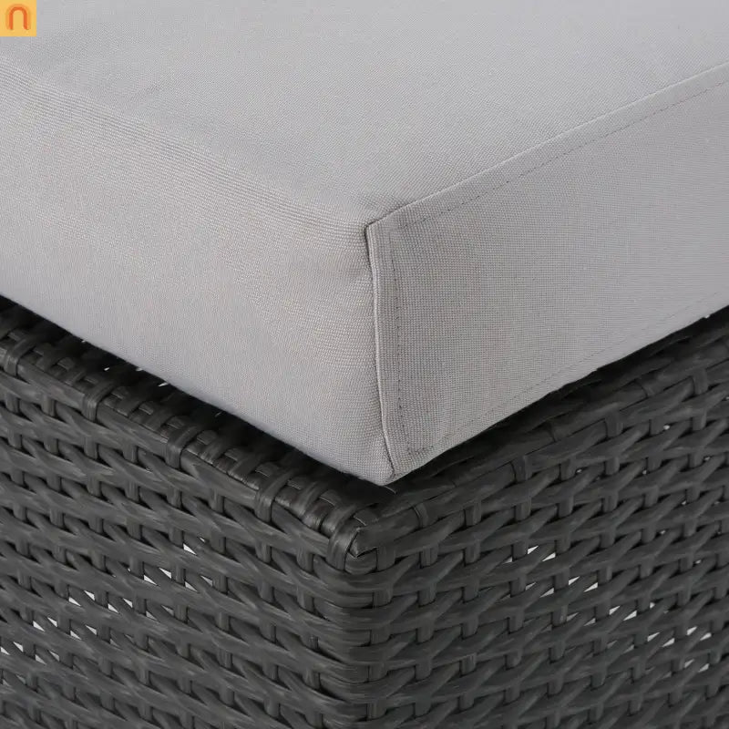 Outdoor Round Ottoman Stool PE Rattan Gray Weatherproof 16.25in