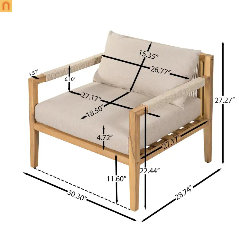 Outdoor Conversation Set Acacia Wood 3 Piece Chairs Beige