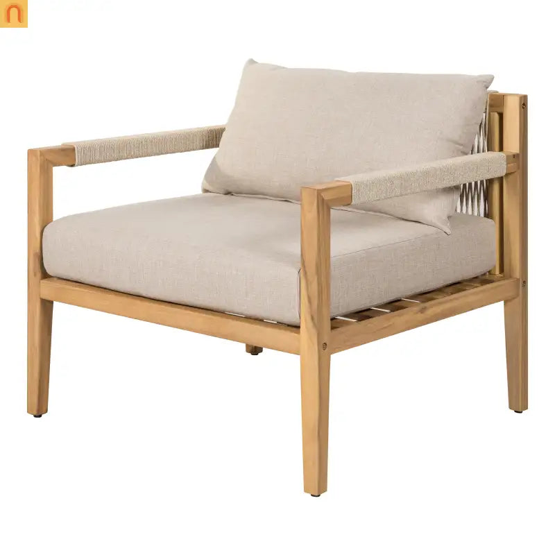 Outdoor Conversation Set Acacia Wood 3 Piece Chairs Beige