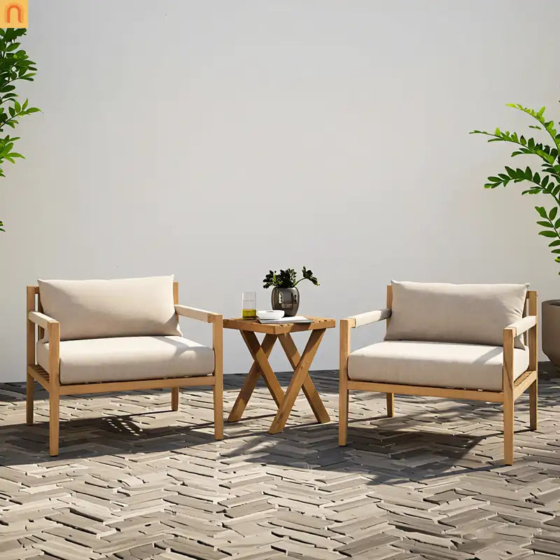 Outdoor Conversation Set Acacia Wood 3 Piece Chairs Beige