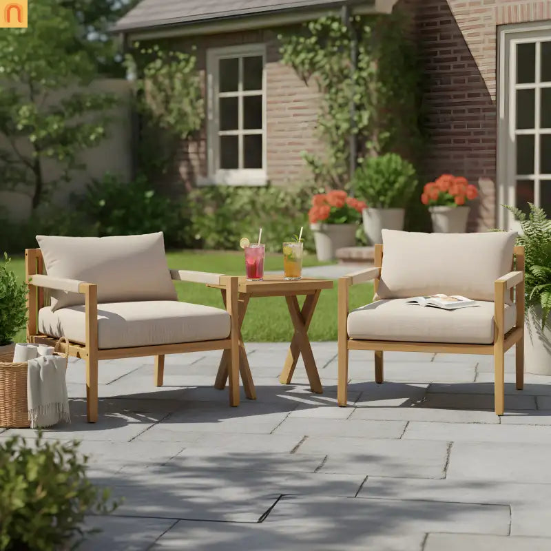 Outdoor Conversation Set Acacia Wood 3 Piece Chairs Beige