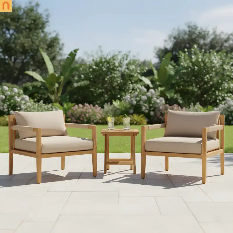 Outdoor Conversation Set Acacia Wood 3 Piece Chairs Beige