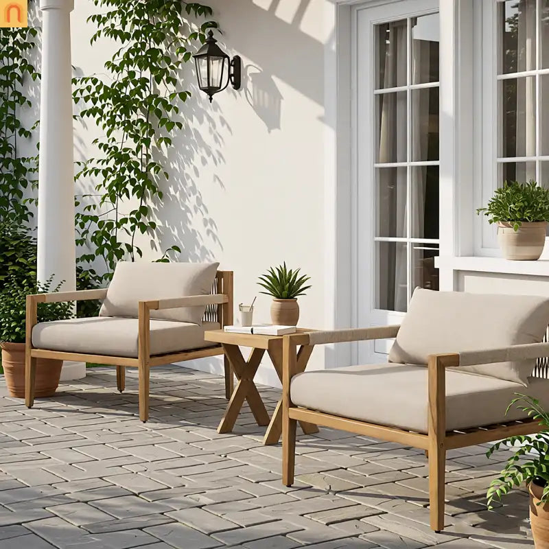 Outdoor Conversation Set Acacia Wood 3 Piece Chairs Beige