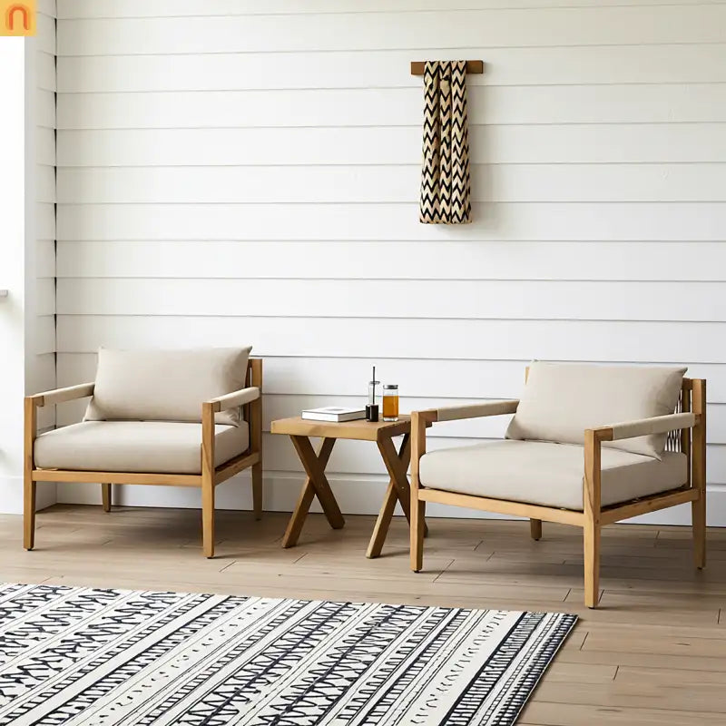 Outdoor Conversation Set Acacia Wood 3 Piece Chairs Beige