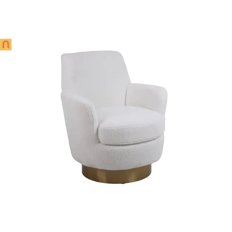 Accent Chair Barrel Swivel Faux Fur Ivory Gold Base 300 lb 29in