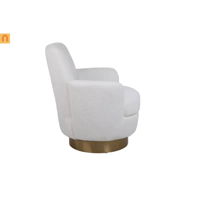 Accent Chair Barrel Swivel Faux Fur Ivory Gold Base 300 lb 29in