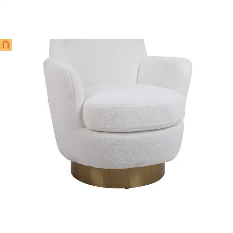 Accent Chair Barrel Swivel Faux Fur Ivory Gold Base 300 lb 29in