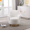 Accent Chair Barrel Swivel Faux Fur Ivory Gold Base 300 lb 29in